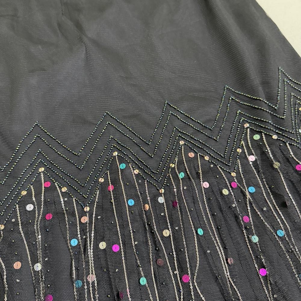 Black Skirt 6 Mesh Heavily Beaded Chain Whimsygoth Dressy Fringe Fairy Glam Y2K - Picture 8 of 16